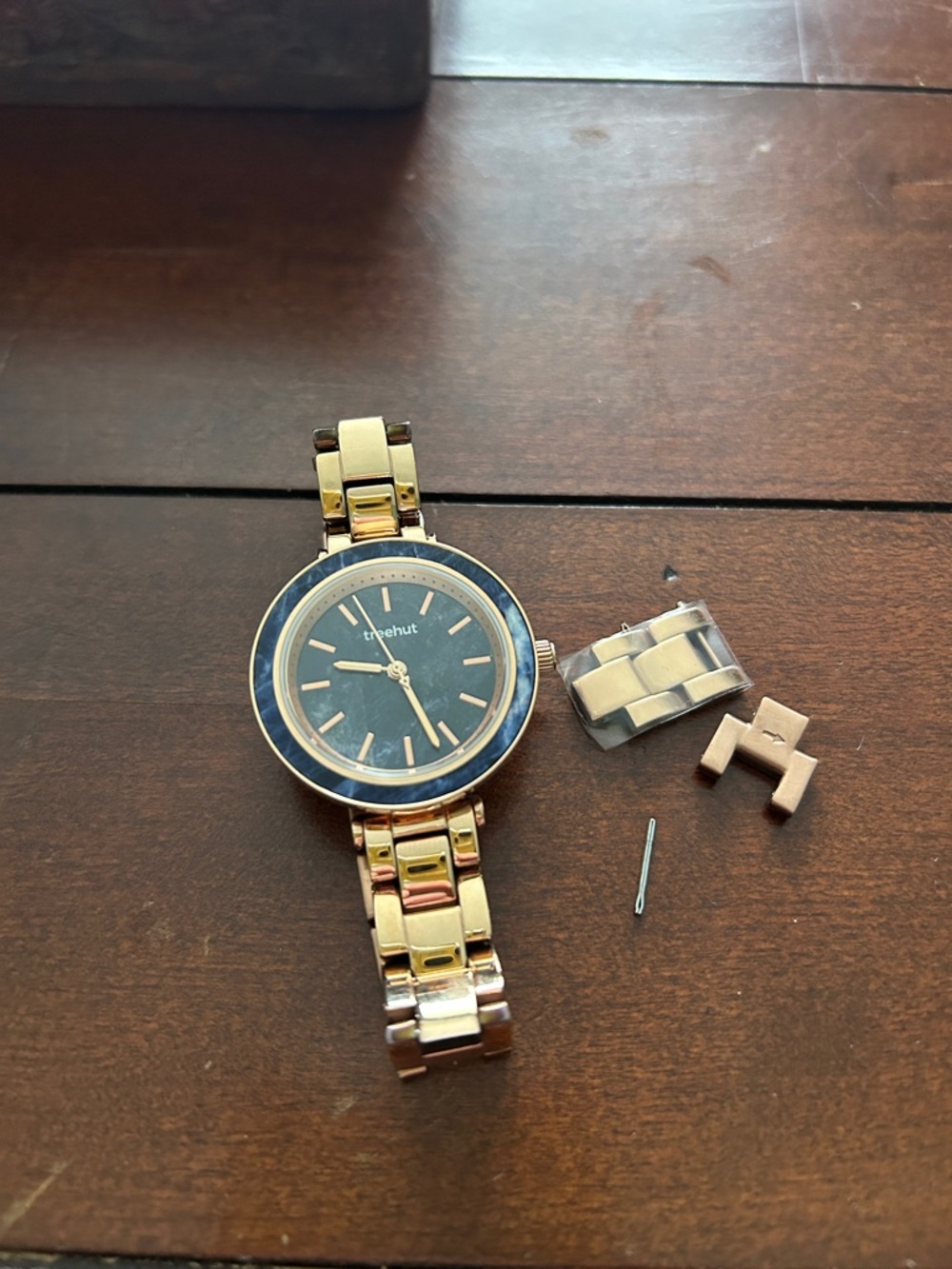 Treehut Rose Gold-Tone Metal Bracelet Watch with Blue Marble Dial